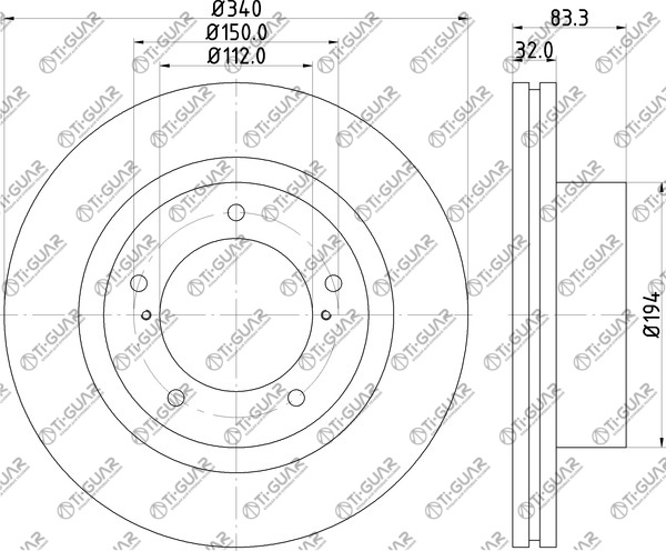 Диск тормозной левый TG-BDP0004/43512-60180 *Ti•GUAR (перфорированный)